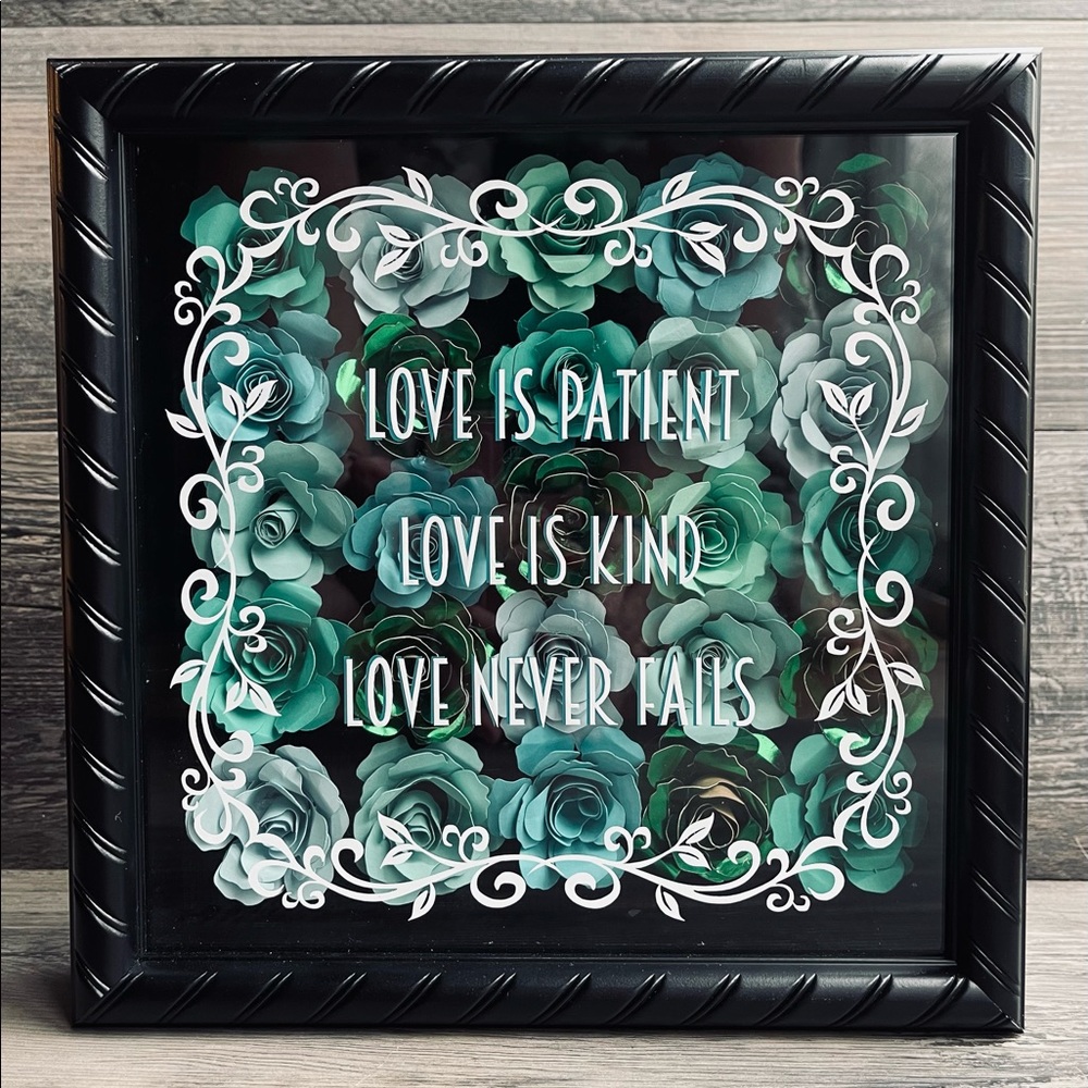So Pretty ~ Floral Roses in a Shadow Box in Multi Shades of Green and Turquoise